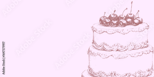 Coquette cake. Textured stroke with fine stipple grain, threshold blur and visible dust spread across the shape.