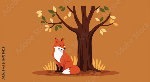 Fox under tree