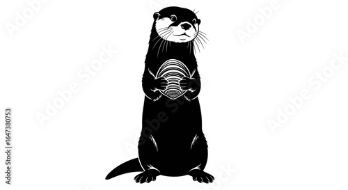 elegant otter silhouette holding shell perfect for ecofriendly brands nature logos and wildlife conservation projects