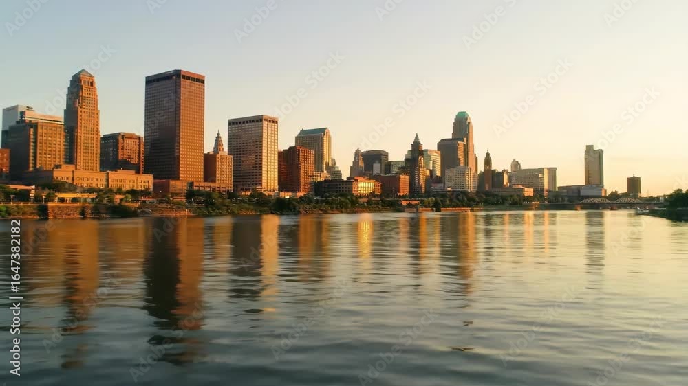 Cityscape at Sunrise with Reflections on the Water, Urban Skyline at Dawn, Scenic City view Cityscape at Sunrise with Reflections on the Water, Urban Skyline at Dawn, Scenic City view