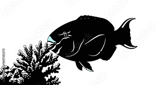 silhouette of a fish grazing on coral perfect for ocean life marine biology and underwater themes