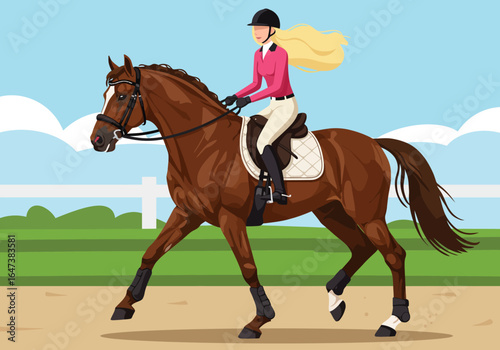 Animated Chestnut Horse with Rider in Equestrian Attire