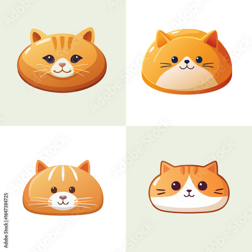 Wallpaper Mural Four cartoon cat faces offer charm and playfulness. Ideal for children's content, pet-related branding, or any design needing a touch of feline fun. Torontodigital.ca