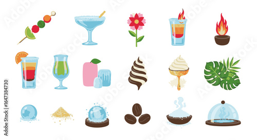 Cocktail garnish flat icon set vector isolated presentation