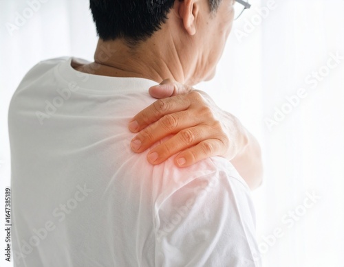 肩に痛みを感じる男性