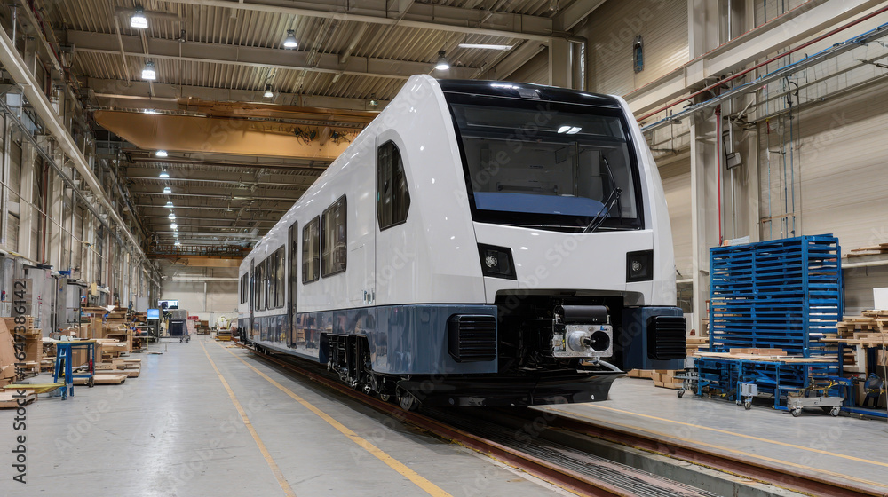 Fototapeta premium modern production line efficiently assembles autonomous trains in stateoftheart factory