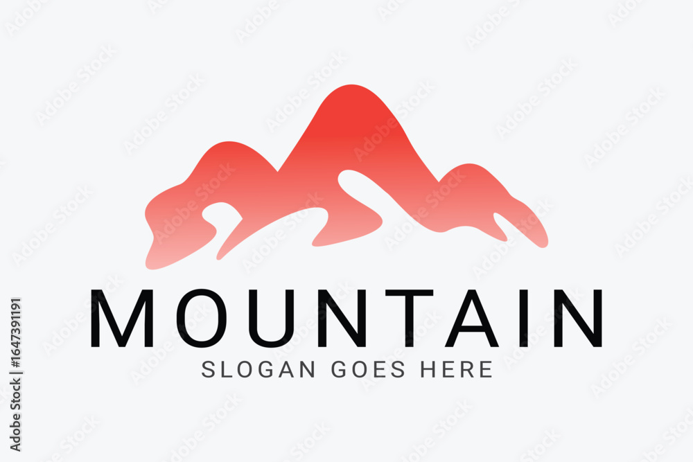 Fototapeta premium Modern red mountain silhouette logo design with clean typography, ideal for travel, adventure, hiking, outdoor activities, and branding. Professional vector design in EPS format for customizable