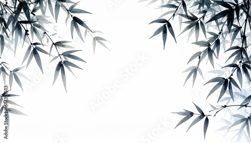 Elegant Bamboo Leaves in Watercolor Style on White Background