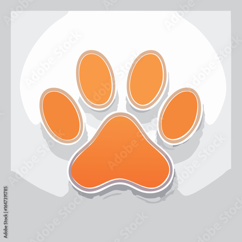 An orange paw print illustration, a symbol of pets, on a white background.