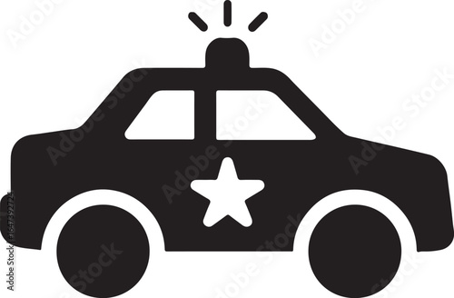 Silhouette vector of a police car side view, representing law enforcement, emergency response, and patrol vehicle.