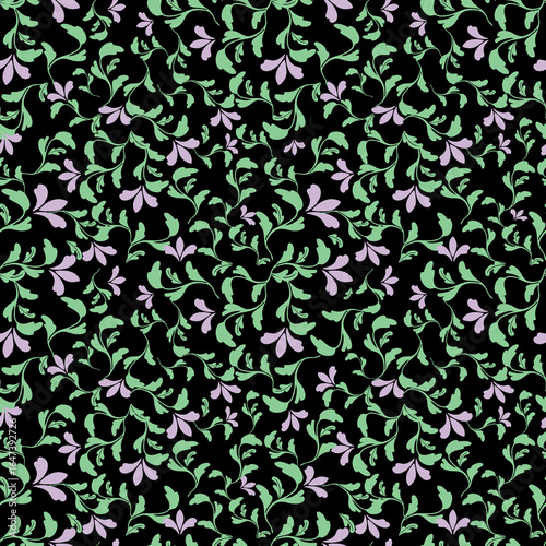 Seamless Pastel Floral Pattern on Black.Leaf and Flower Design.