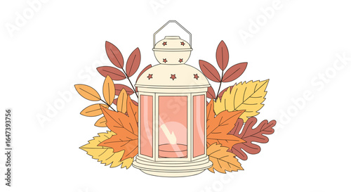fall lantern autumn leaves illustration seasonal decoration vector design cozy home decor