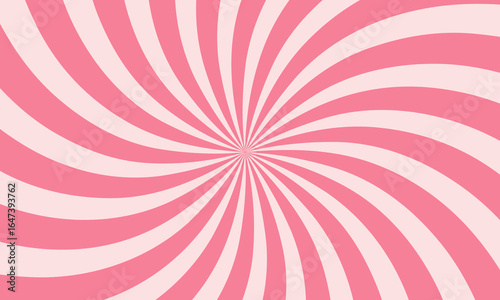 Candy color sunburst background. Abstract pink cream sunbeams design wallpaper. Colorful spinning lines for template, banner, poster, flyer. Sweet rotating cartoon swirl or whirlpool. Eps 10