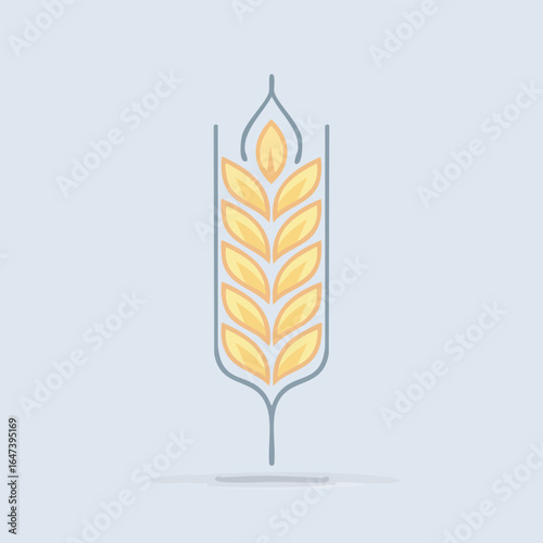 Illustration of a wheat stalk with yellow grains and a light blue background.