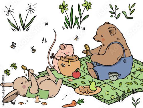animal forest character with honey bee vector illustration