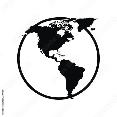 Black and white illustration of the Earth, showing continents within a circular outline.