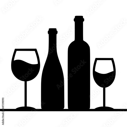 Silhouette of wine bottles and glasses: A minimalist composition features the elegant silhouettes of wine bottles and glasses, embodying the essence of refined enjoyment and sophistication.