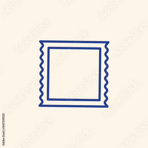 Doodle style blue postage stamp frame with empty space for text on beige background