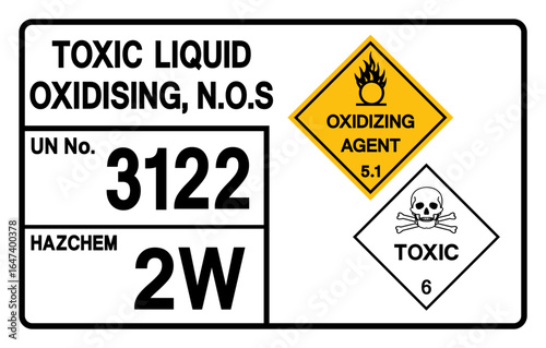 Toxic Liquid Oxidising UN 3122 Symbol Sign, Vector Illustration, Isolate On White Background, Label.EPS10