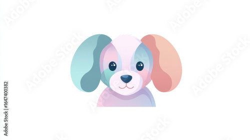 Cute illustration of puppy with oversized floppy ears in pastel colors, featuring soft and adorable expression. design is minimalistic and playful, perfect for children themes