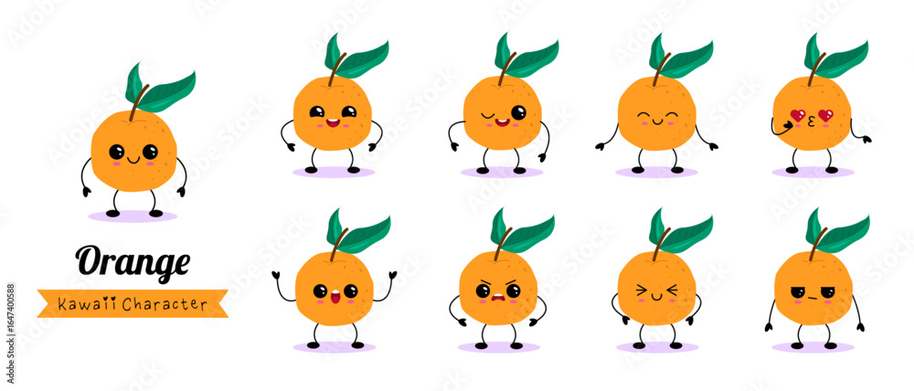 Naklejka premium Kawaii cute orange character set