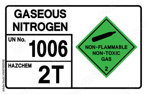 Gaseous Nitrogen UN 1066 Symbol Sign, Vector Illustration, Isolate On White Background, Label.EPS10