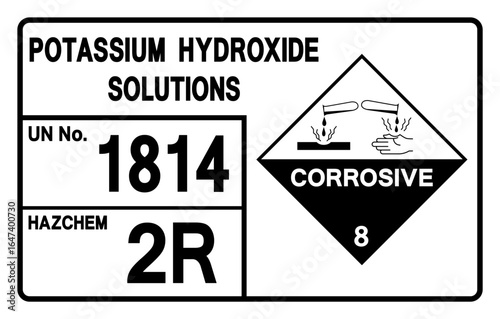 Potassium Hydroxide UN 1814 Solutions Symbol Sign, Vector Illustration, Isolate On White Background, Label.EPS10