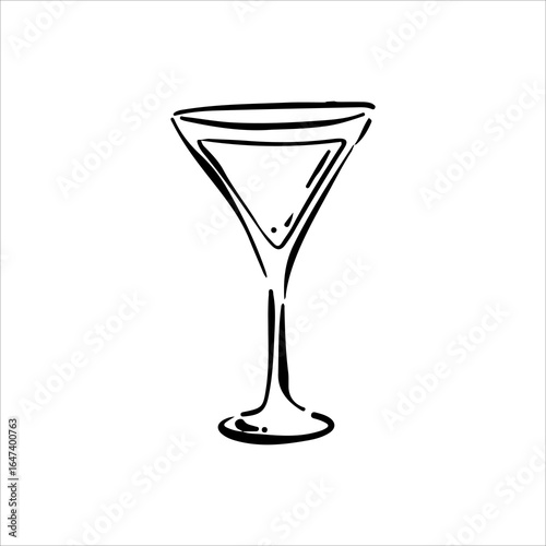 Hand drawn martini glass illustration. Doodle vector. Minimalist line sketch. Cartoon style icon. Vintage design artwork.