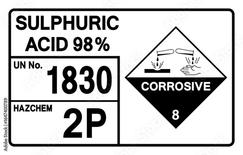 Sulphuric Acid 98% UN 1830 Symbol Sign, Vector Illustration, Isolate On White Background, Label.EPS10