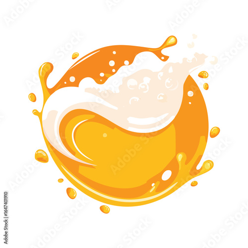 Illustration of beer with foam splashing out of a golden liquid circle.