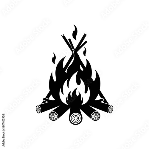 campfire icon black and white bonfire symbol for wilderness adventure and storytelling designs