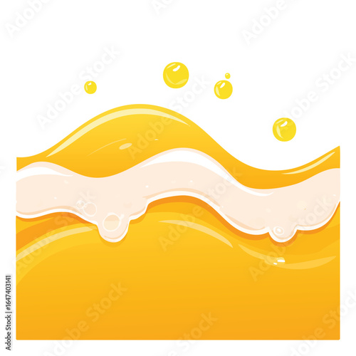Illustration of a refreshing glass of beer with a foamy head and bubbles.