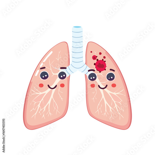 Cartoon illustration of healthy and diseased lungs, depicting cancer and respiratory health.