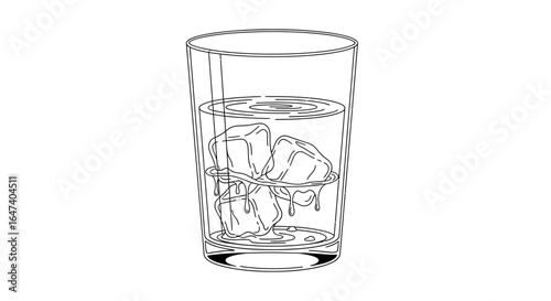 refreshing glass of ice water line art illustration for health wellness and hydration websites blogs and social media