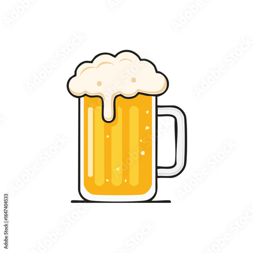 A refreshing illustration of a full beer mug with overflowing foam, ready to drink.