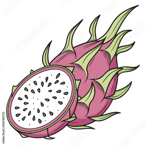 Dragonfruit pitaya exotic tropical fruit isolated on white background