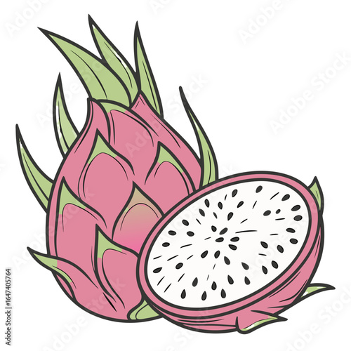 Dragonfruit pitaya exotic tropical fruit isolated on white background
