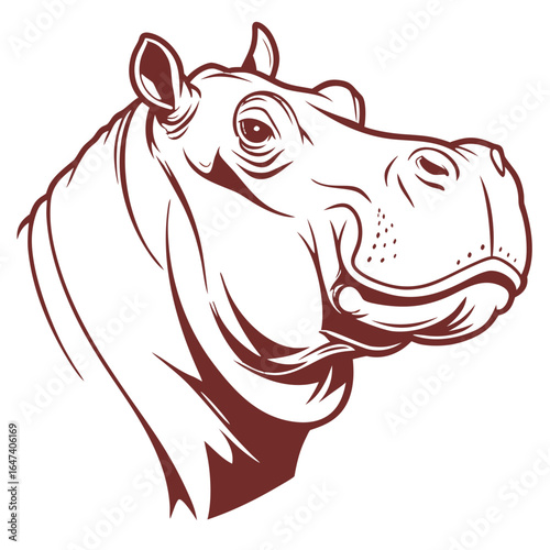 Stylized illustration of a hippopotamus head, isolated on white background