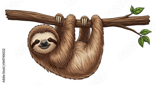 adorable sloth hanging on branch perfect for childrens books relaxation themes and tropical designs