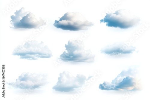 Isolated soft clouds set on white background for design and decoration