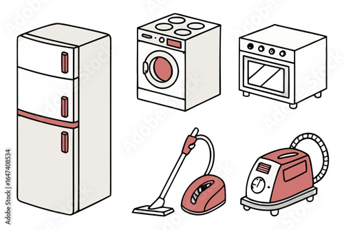Set of kitchen appliances isolated on white background