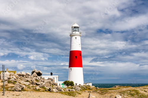 Canvas Print The iconic red and white Portland Bill lighthouse on the Jurassic Coast of Dorset