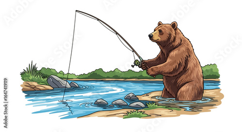 grizzly bear patience a charming illustration of perseverance and the thrill of the catch perfect for childrens books nature magazines or outdoor brands