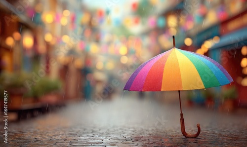 Wallpaper Mural Rainbow umbrella on a rainy city street Torontodigital.ca