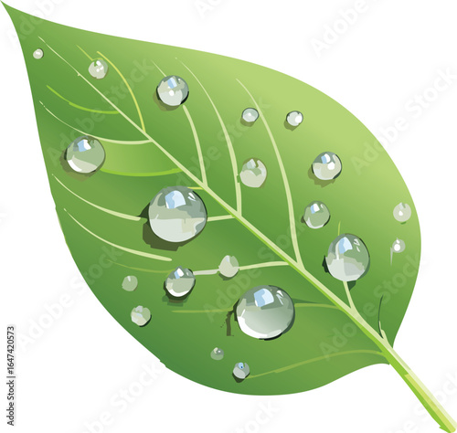 Green Leaf with Dewdrop Symbolizing Eco and Freshness Vector