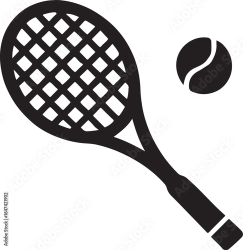 Tennis racket silhouette vector for sports, game, recreation, tennis court, and athletic design projects.