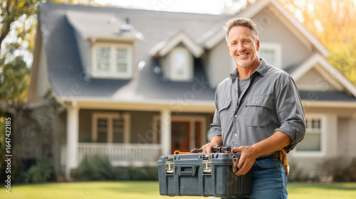 A confident professional stands with a toolbox, ready to tackle home repairs and installations.
