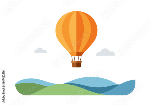 Orange Hot Air Balloon Illustration with Landscape