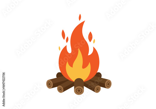 Cartoon Campfire with Logs and Flames Illustration