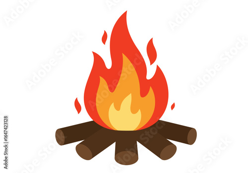 Cartoon Campfire with Burning Flames and Logs Illustration